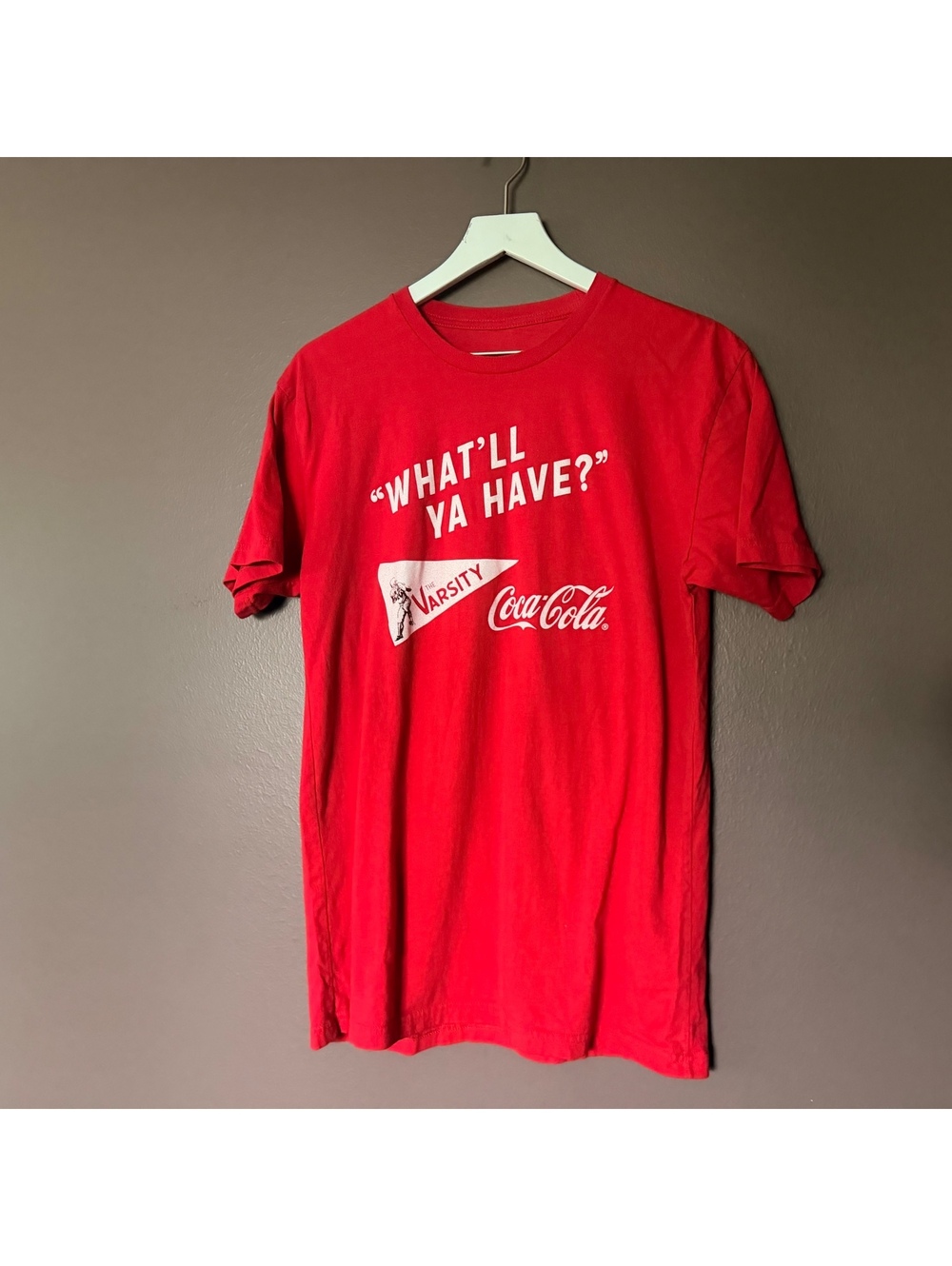 Coca-Cola The Varsity Atlanta Graphic T-Shirt Red Double Sided Retro Tee size L